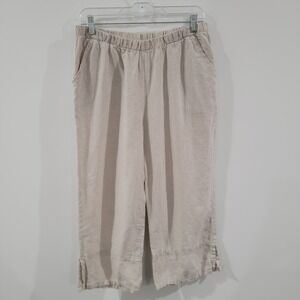 Match Point Womens Linen Pants Size Small Beige Neutral Coastal Crop Euro Summer